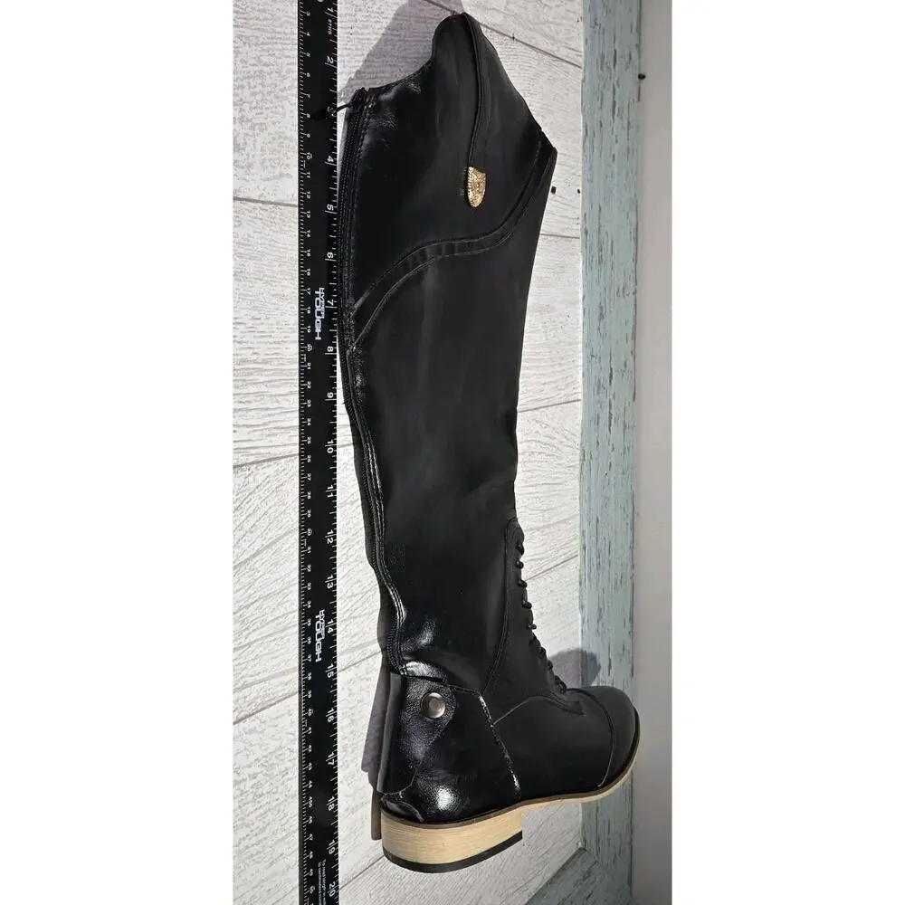 Women's Fashion Riding Tall Boot Zip Back Size 8 (40) Equestrian Military Moto